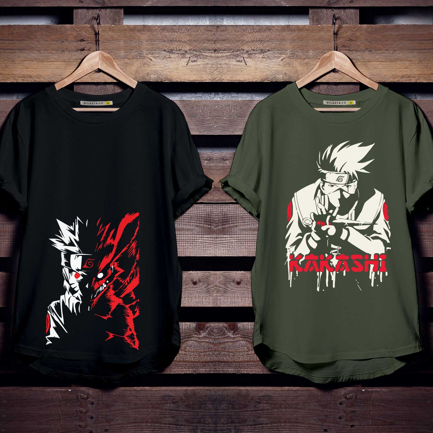 Naruto Kurama & Kakashi Gesture Combo T-Shirts Wildsta India